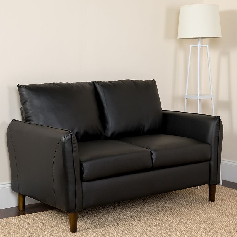 Emma and Oliver Plush Pillow Back Loveseat in Black LeatherSoft - Living Room Furniture