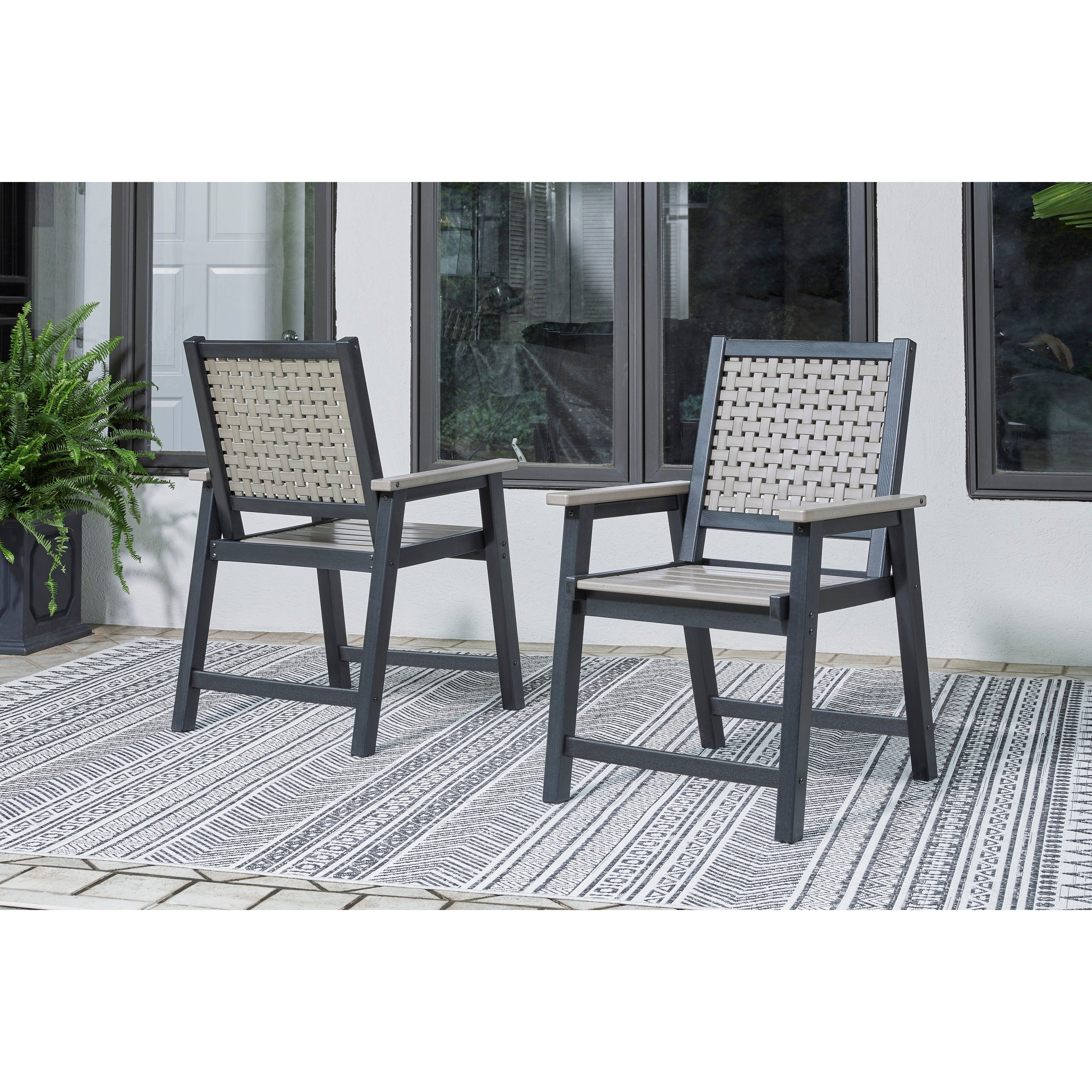 Poly Lattice 7pc Outdoor 72 Dining Set in 2-Tone Black/Driftwood-Taupe