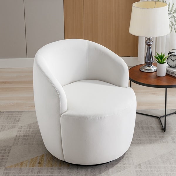 Velvet Fabric Swivel Accent Armchair Barrel Chair With Black Powder Coating Metal Ring