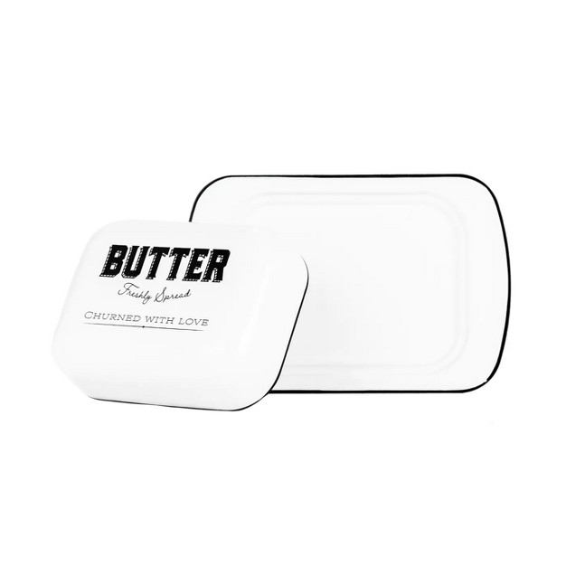 Amici Home Country Cottage Metal Butter Dish White Butter Keeper With Lid Holds A Standard Stick Of Butter Butter Holder For Kitchen Countertop