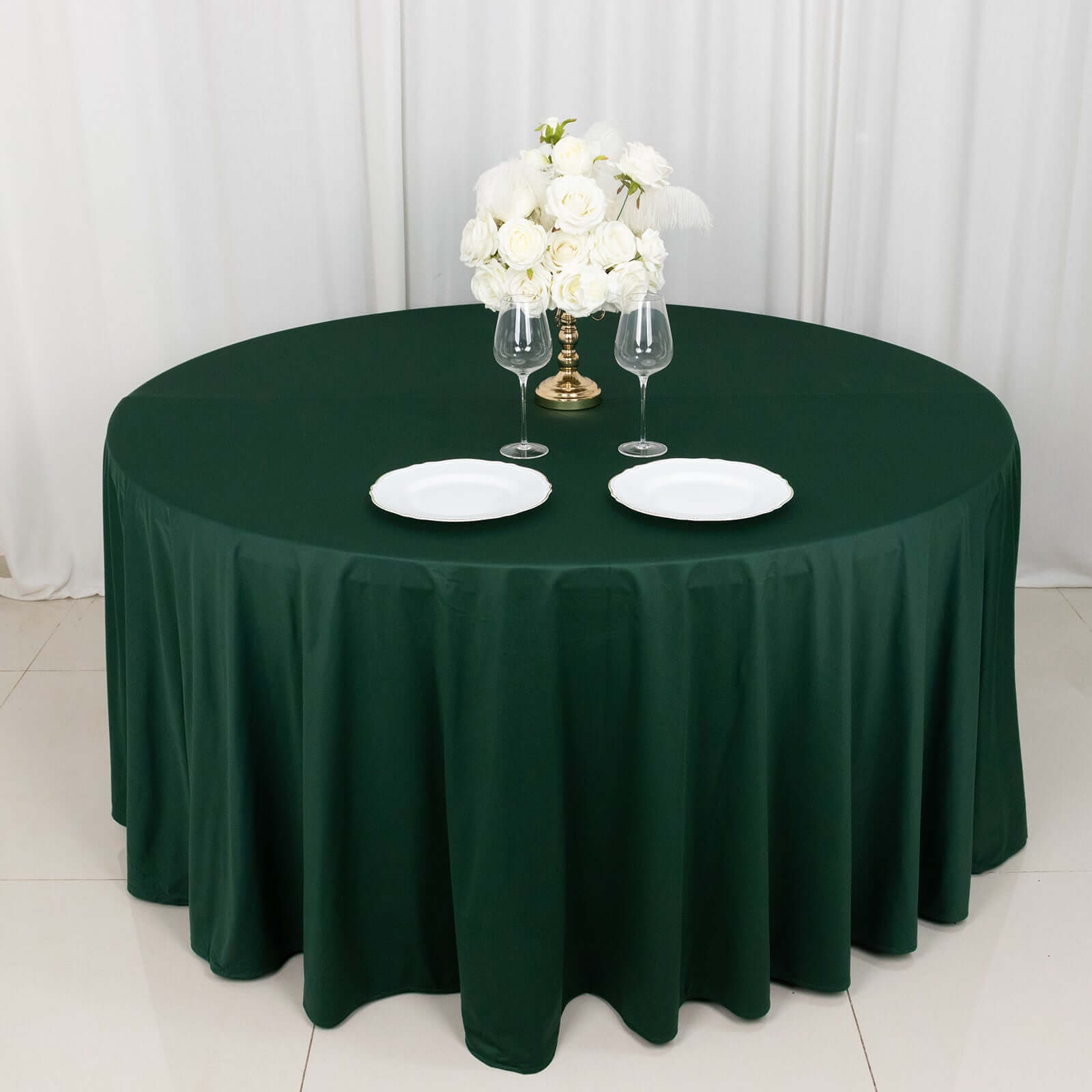 Hunter Emerald Green Premium Scuba Round Tablecloth, Wrinkle Free Polyester Seamless Tablecloth 120