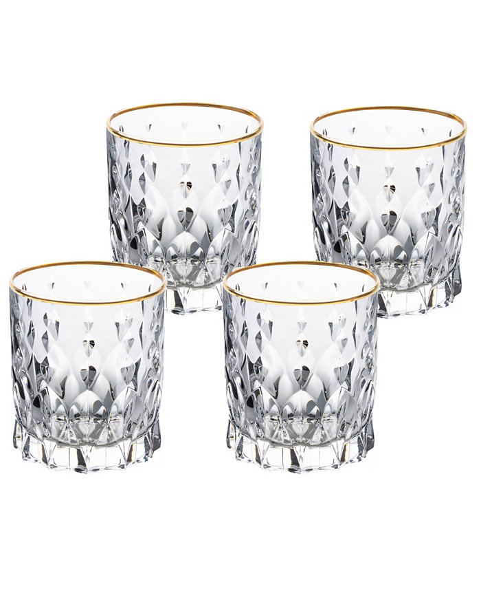 Lorren Home Trends Marilyn Gold-Tone Double Old Fashion (DOF) Tumblers Set of 4