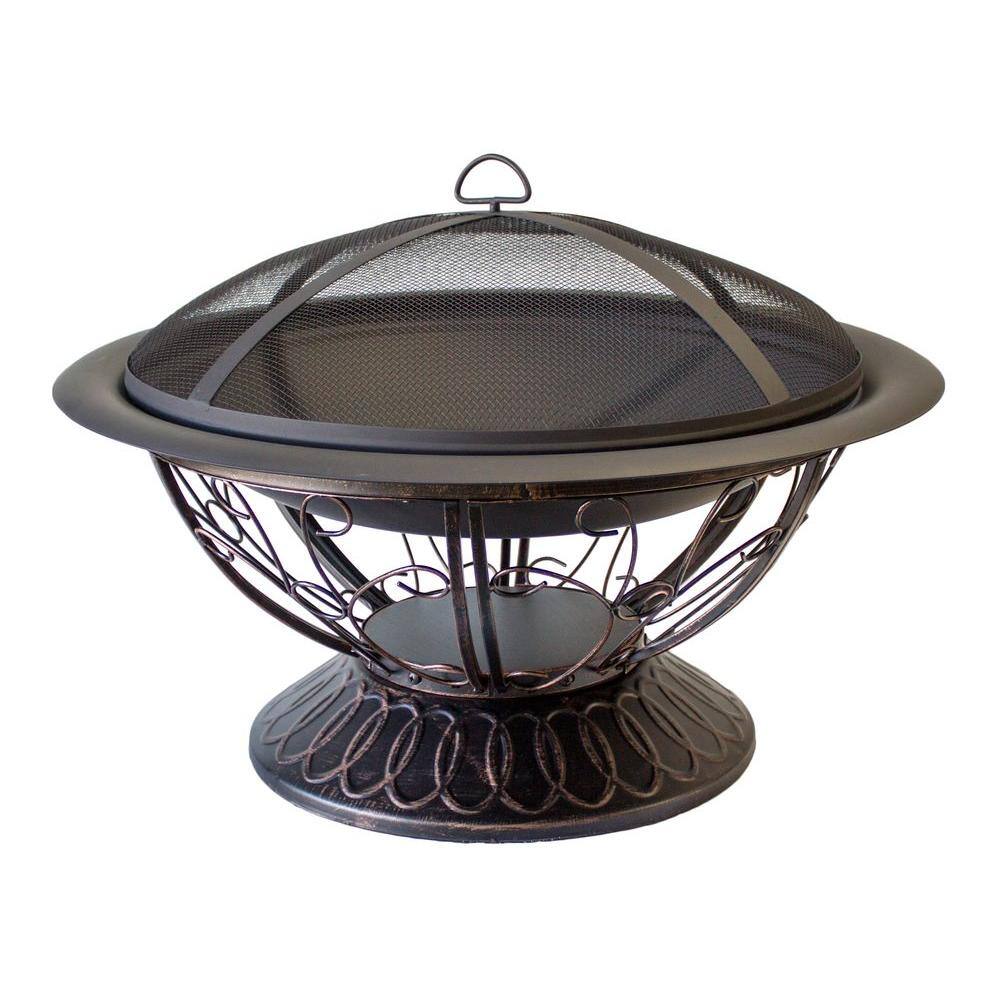 AZ Patio Heaters 30 in. Scroll Wood Burning Firepit in Black FT-022