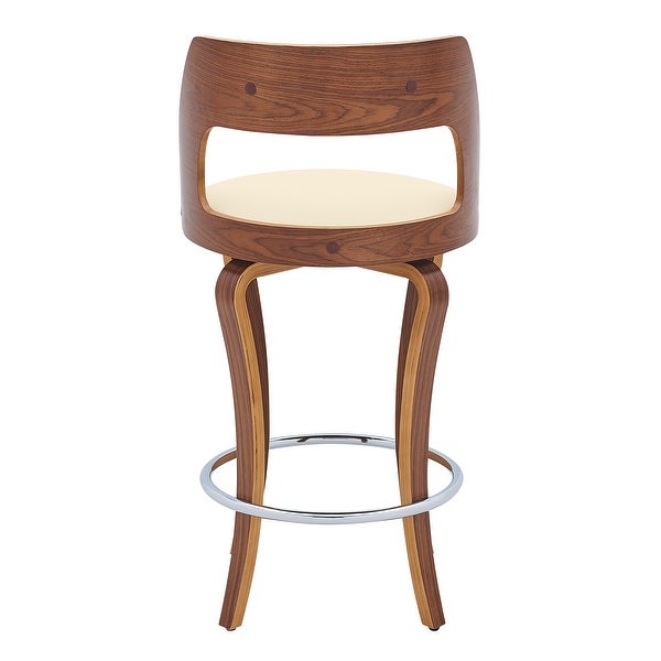 Grady Swivel Faux Leather and Walnut Wood Counter and Bar Stool