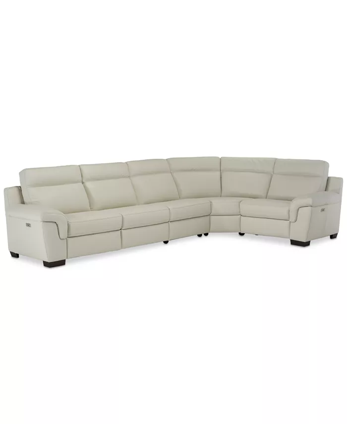 Furniture Julius II 5-Pc. Leather Sectional Sofa With 2 Power Recliners Power Headrests and USB Power Outlet