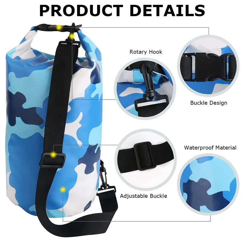 Camping hiking pack waterproof camouflage dry bag 500D PVC Tarpaulin waterproof dry bag waterproof roll top sack