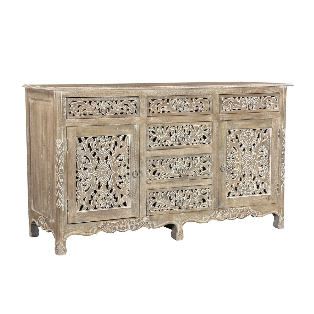 Florence Floral Carved Wood 6 Drawer 2 Door Sideboard