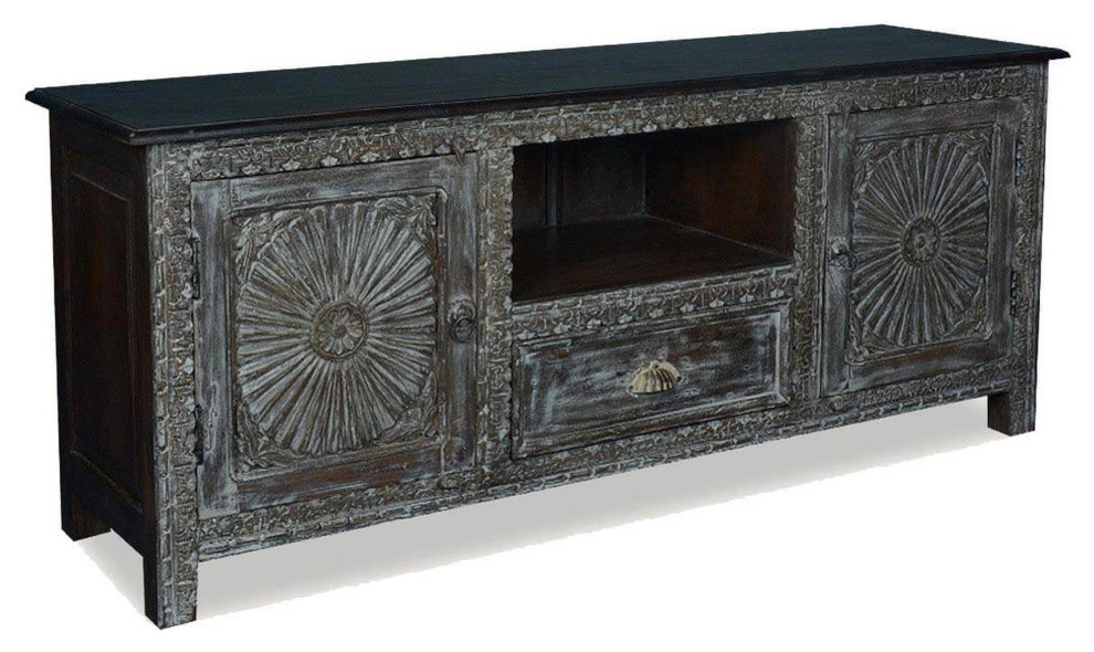 Ebony Sunburst Reclaimed Wood 1 Drawer TV Stand Media Console Cabinet   Farmhouse   Entertainment Centers And Tv Stands   by Sierra Living Concepts Inc  Houzz