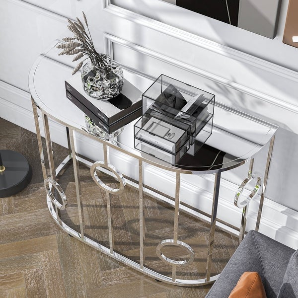 Hoop Glam Chrome Mirror Sofa Table by Furniture of America