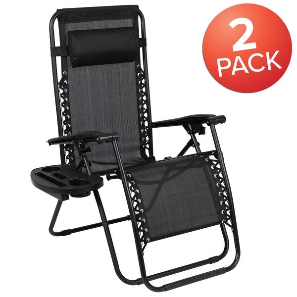 2 Pack Adjustable Mesh Zero Gravity Lounge Chair with Cup Holder Tray