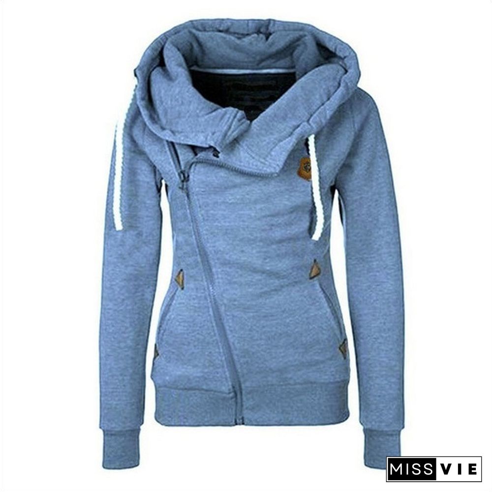 Winter Woman Fashion Sports Personality Side Zipper Hooded Sweatshirt Candy Colored Sweater Coat S-5XL