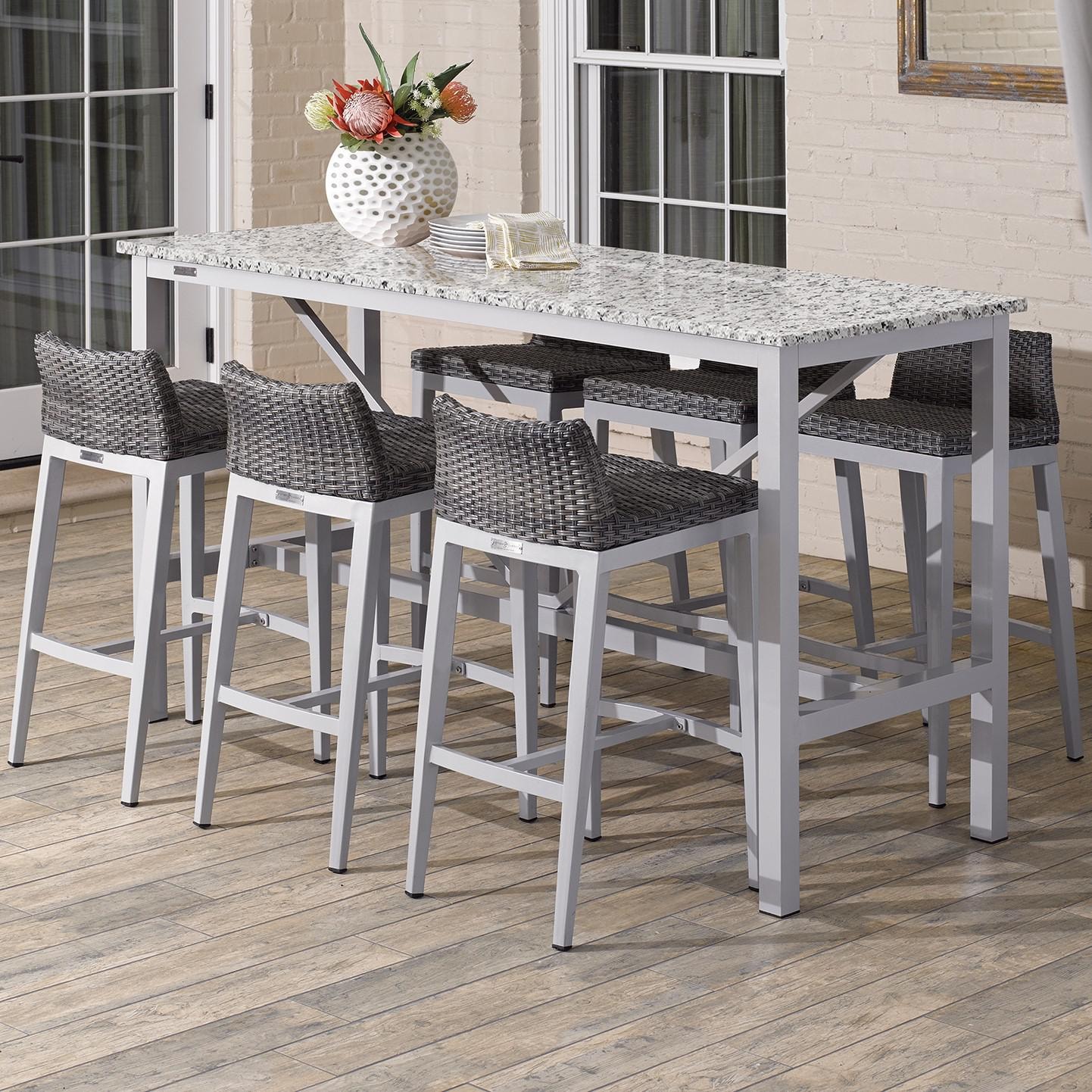 Travira 7 Piece Wicker Patio Bar Set W/ 72 X 30 Inch Retangular Lite-Core Ash Table By Oxford Garden