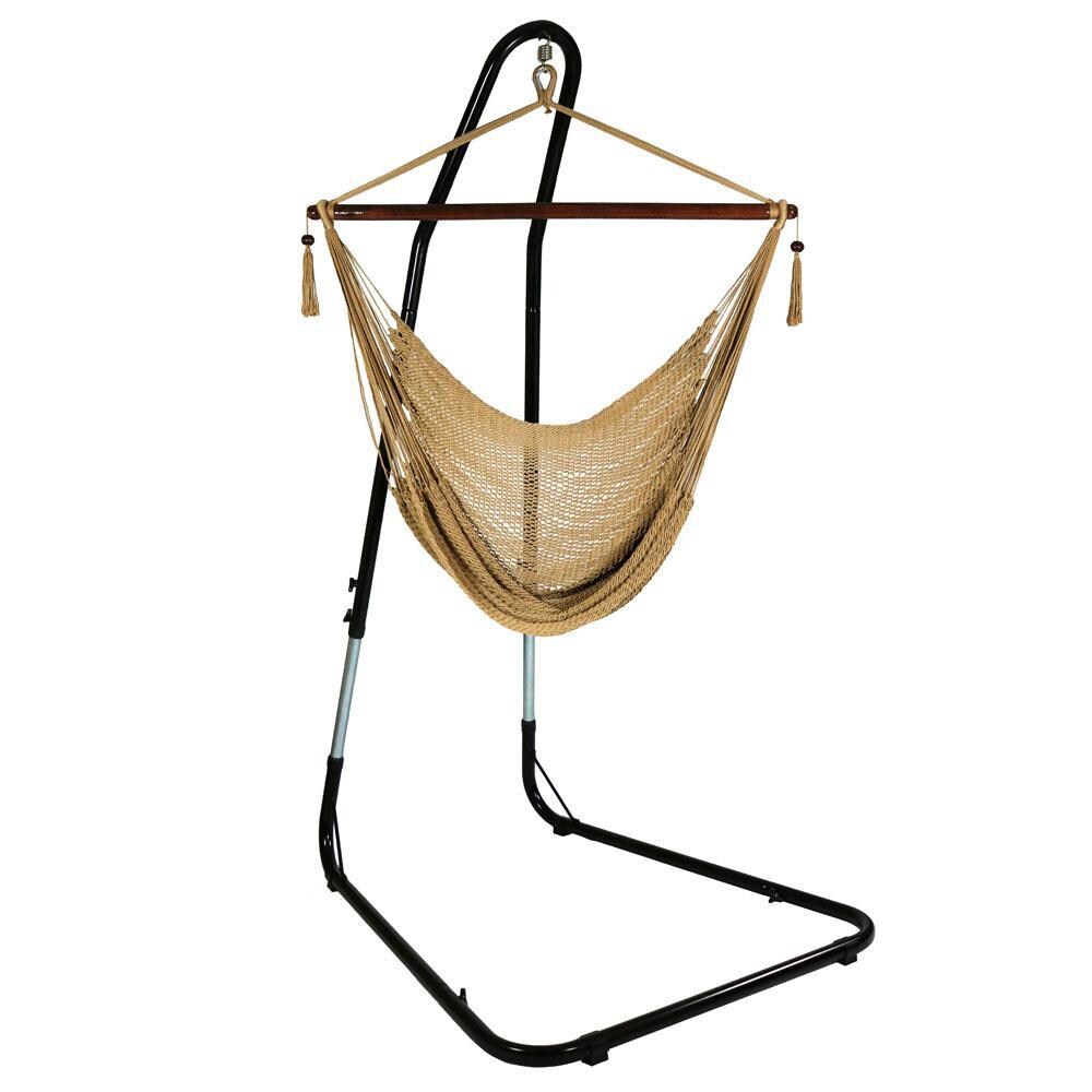 Ultimate Patio Extra Large Hanging Caribbean Hammock Chair w/ Adjustable Chair Stand