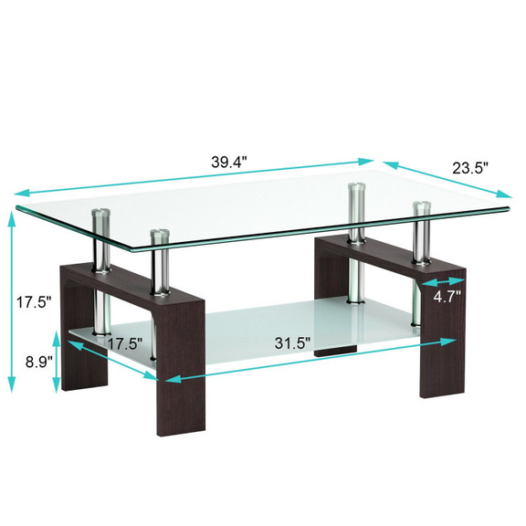 Costway 39540178 Rectangular Tempered Glass Coffee...