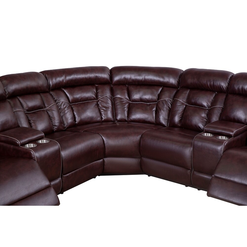 Mid century Modern Faux Leather Upholstered Reclining Sectional Sofa