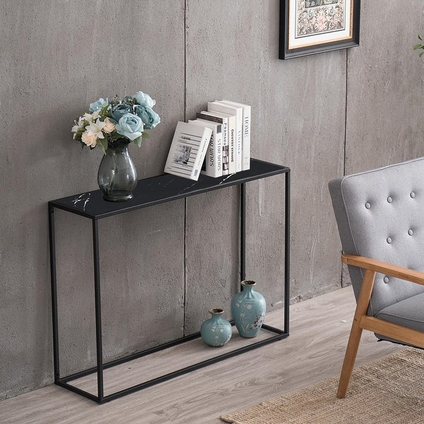 Metal Console Talbe Sideboard Cabinet Minimalist Porch Table Sofa Table Side Table， Black