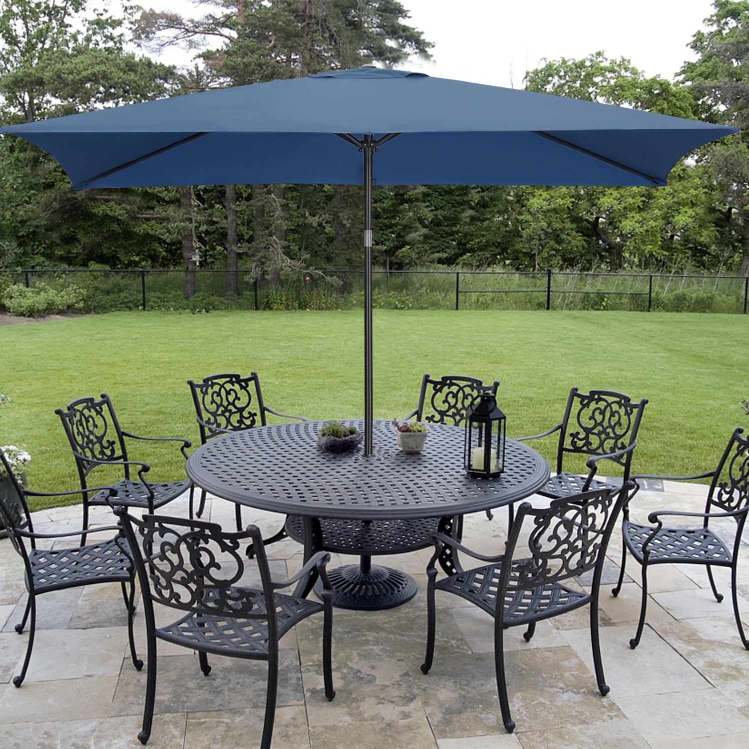 Wesfital 10' Rectangular Patio Lawn Market Umbrella Outdoor Table Umbrellas Market Center Umbrellas with Push Button Tilt for Garden, Lawn & Pool,Navy Blue