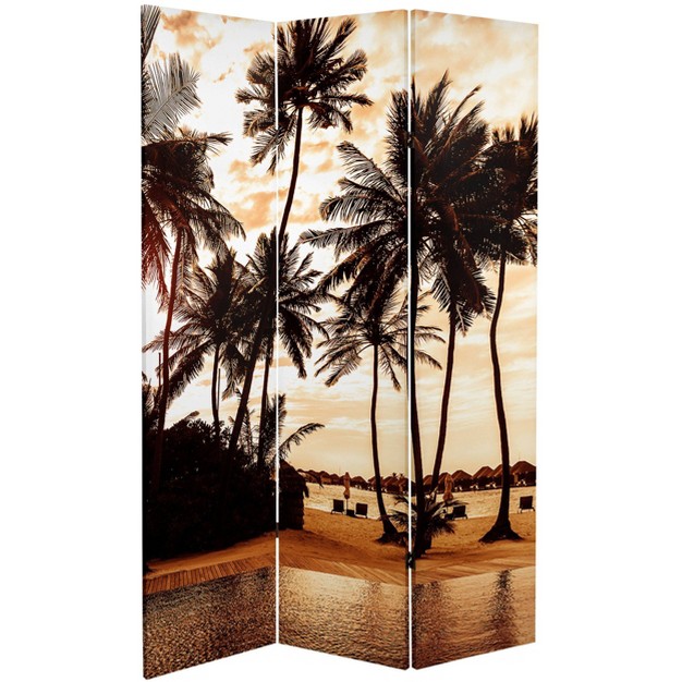 Double Sided Sunset Palms Canvas Room Divider Blue Oriental Furniture