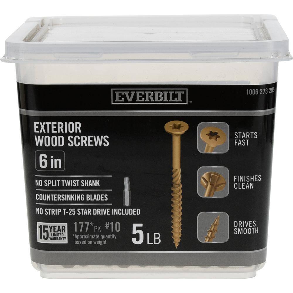 Everbilt #10 x 6 in. Star Drive Flat Head Exterior Wood Screws 5 lbs.-Box (177-Piece) 117361