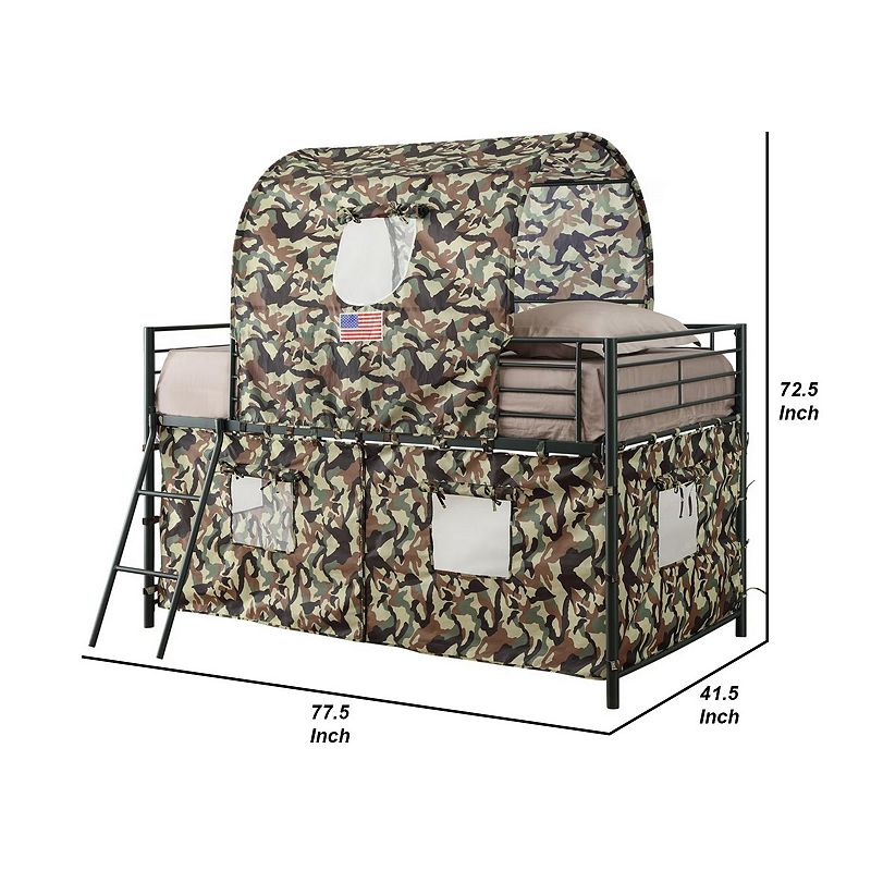 Camouflage Metal and Fabric Tent Loft Bed， Multicolor