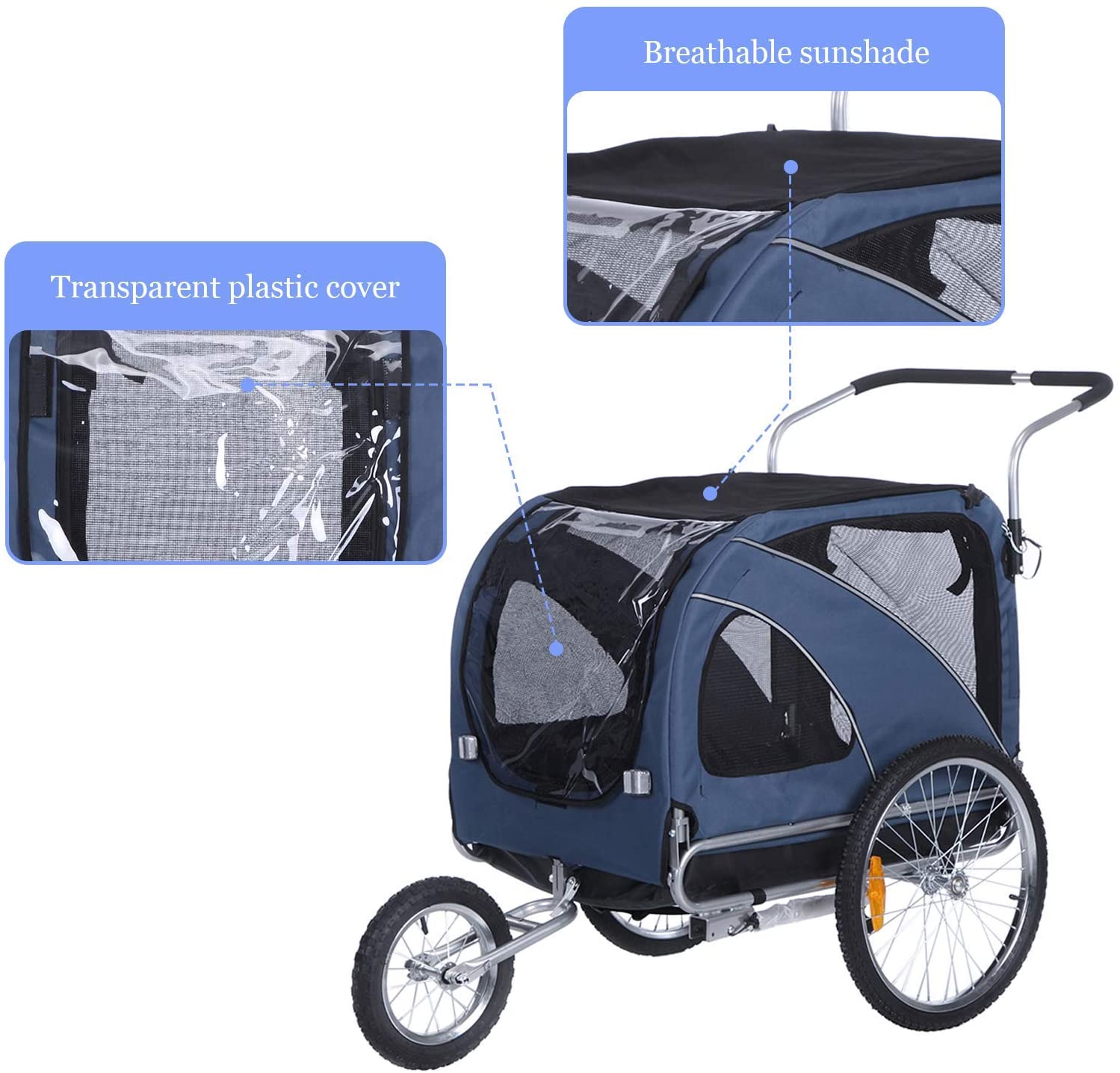 OWSOO Large pet Trailer and Jogger 2 in 1 Function(BLUE)