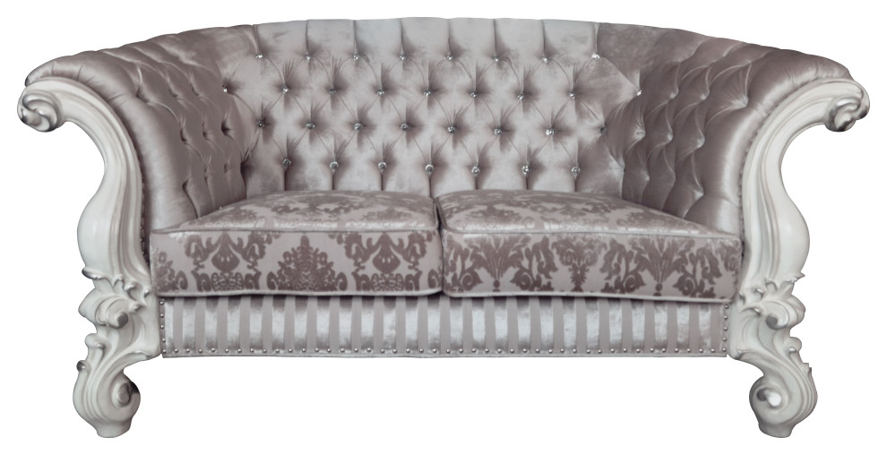 ACME Versailles  Loveseat w/5 Pillows in Ivory Fabric  ampBone White Finish   Victorian   Loveseats   by Acme Furniture  Houzz