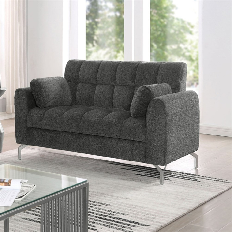 Furniture of America Hart Contemporary Chenille Tufted Loveseat in Dark Gray   Contemporary   Loveseats   by Homesquare  Houzz