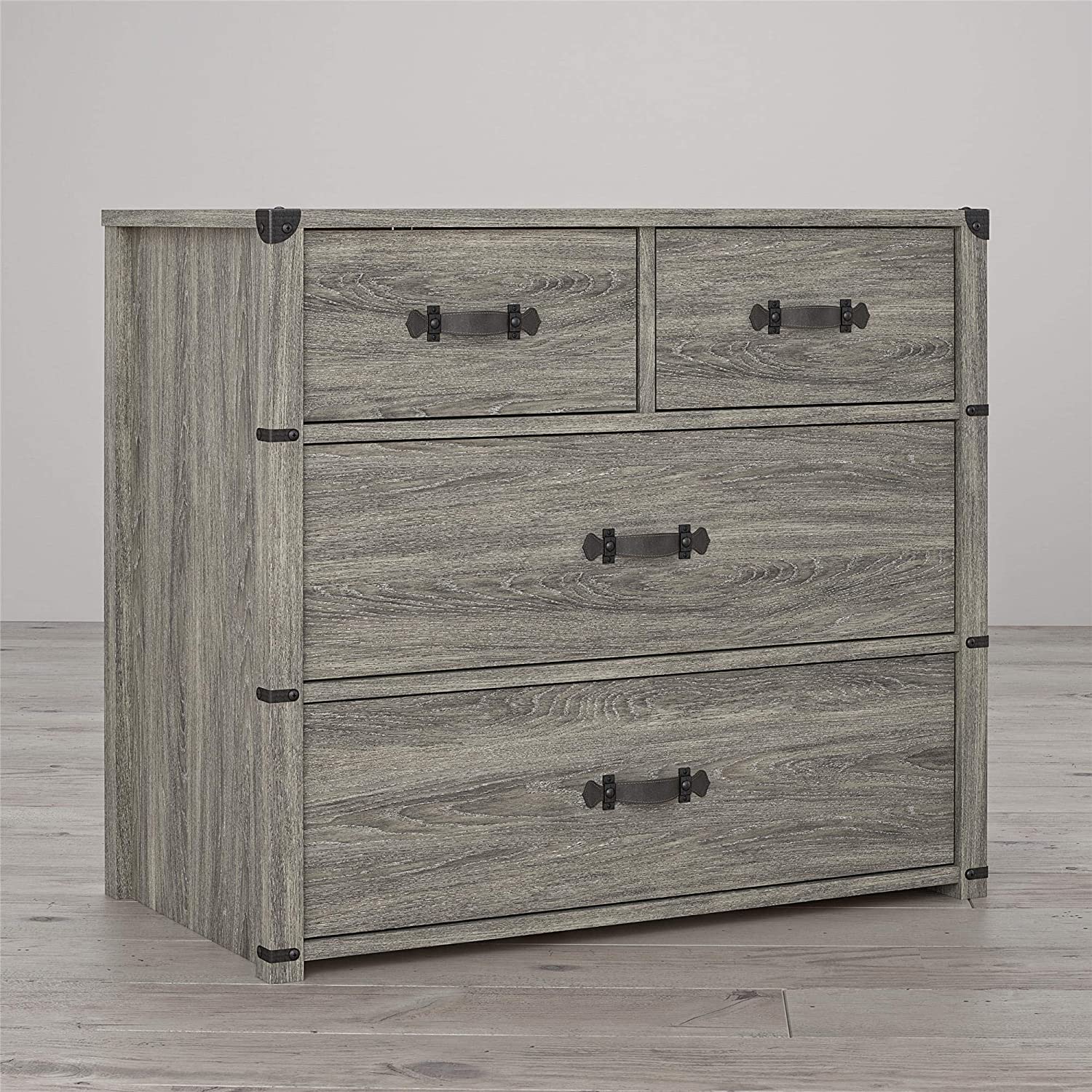 GUVSOETS Nova 4 Drawer Storage Grey Dresser, Gray Oak