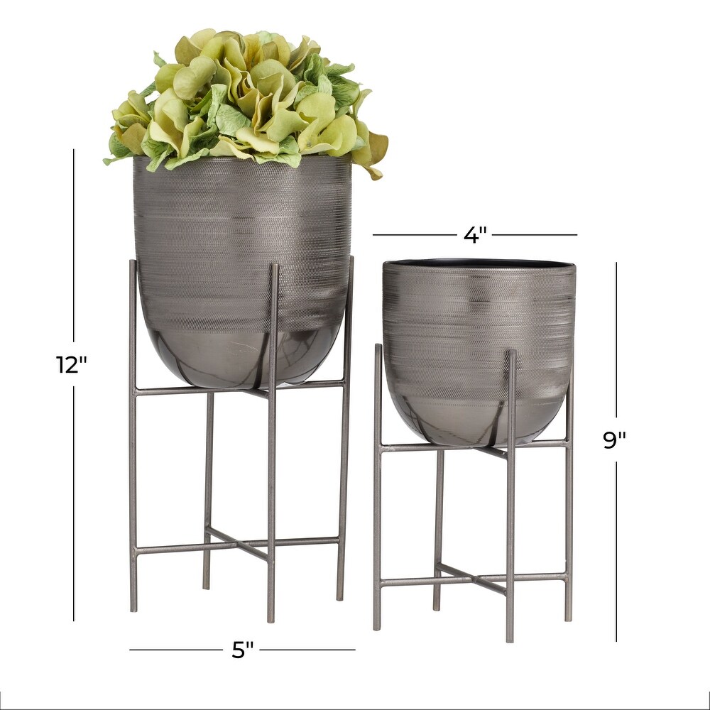 Silver  Gold or Gray Metal Modern Planter with Removable Stand (Set of 2)   S/2 6\