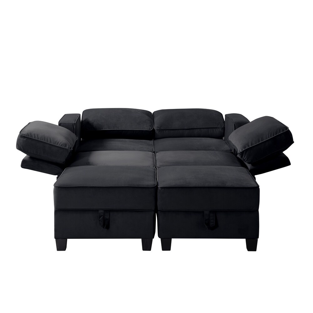 Velvet 116'' Square Arm Sectional Sofa 6 Seater Living Room Sofa with Multiple Storage Spaces and Adjustable Backrest