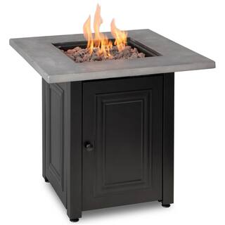 FIRE ISLAND The Wakefield 28 in. x 24.8 in. Square Steel Base Resin Mantel LP Gas Fire Pit Table in Concrete Grey and Black GAD15410M