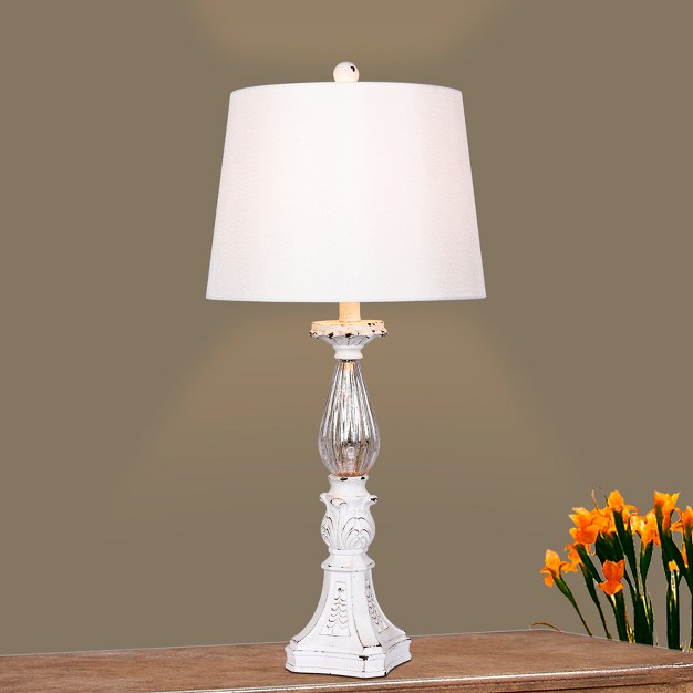 Distressed Filigree Candlestick Mercury Glass Table Lamp Antique White Fangio Lighting