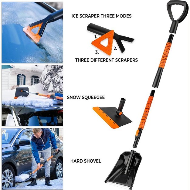 5 1 Rotating Snow Squeegee Head Extendable Ice Scraper Shovel With Ergonomic Handle