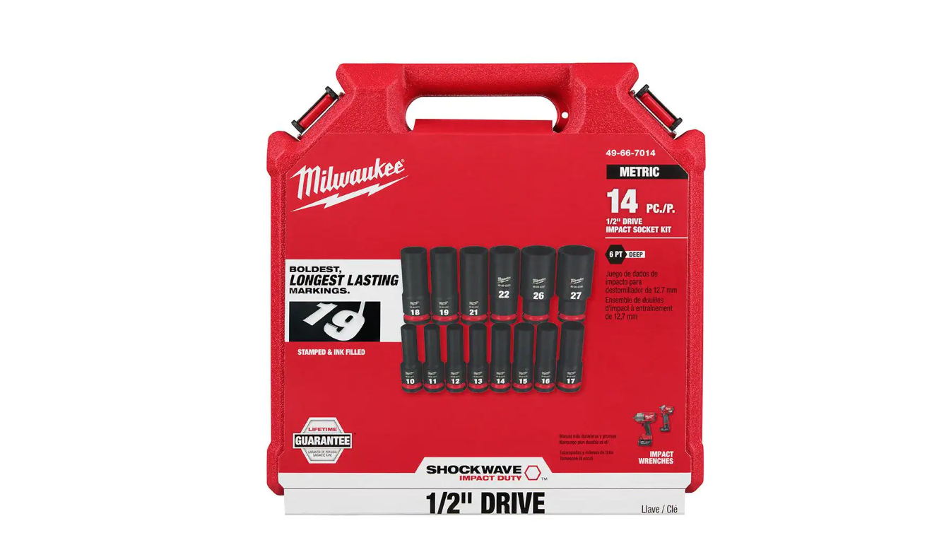 Milwaukee 49-66-7014 SHOCKWAVE 1/2 in. Drive Metric Deep Well 6 Point Impact Socket Set (14-Piece)