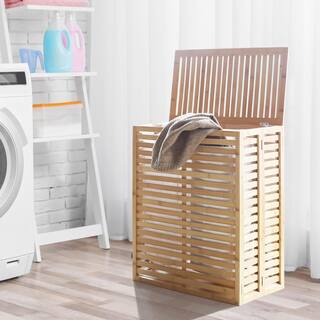 VEIKOUS Bamboo Laundry Hamper with Lid and 2 Removable Liner Bags HP1101-01