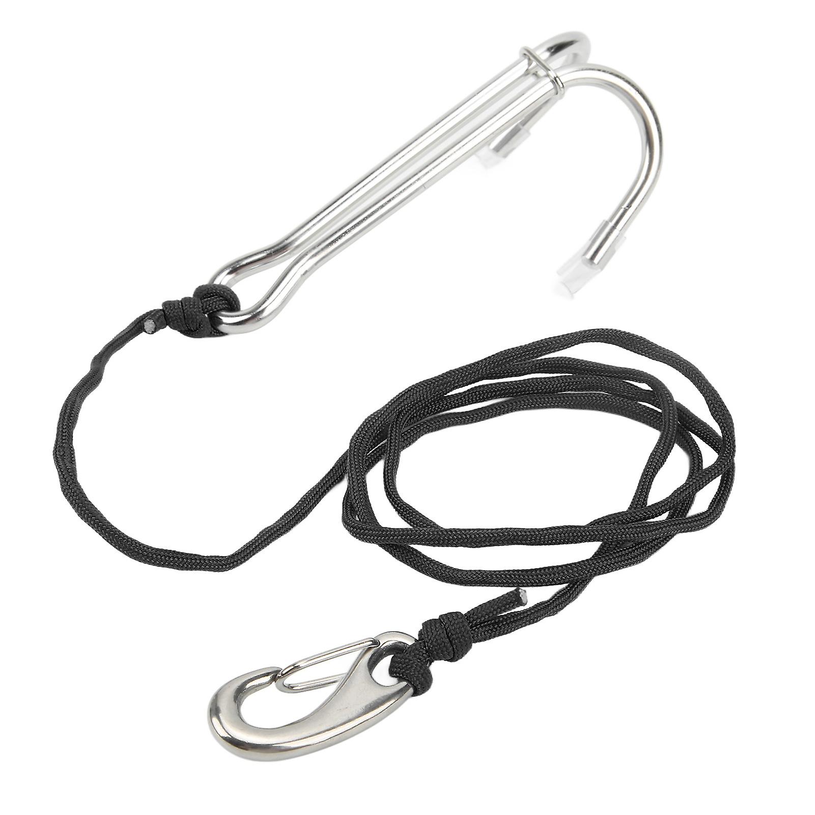 Diving Hooks Stainless Steel Double Reef Hook Diving Supplies With Spiral Coil Lanyard For Underwater Activitie[black]