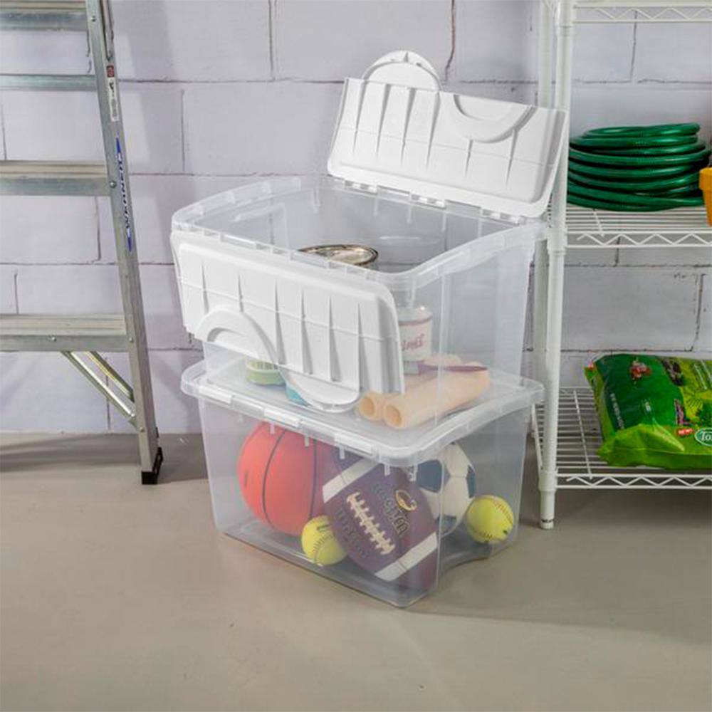 Sterilite 1914 Single 48 Quart Clear Hinged Lid Storage Tote Container (12 Pack) 12 x 19148006