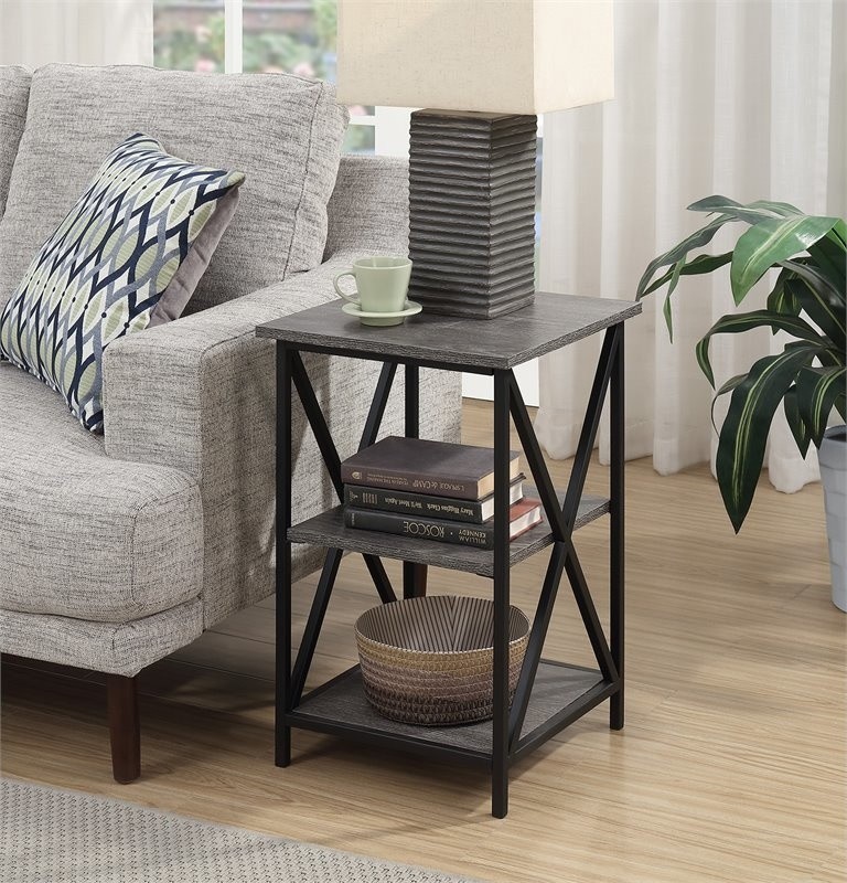 Convenience Concepts Tucson Three Tier End Table in Weathered Gray Wood Finish   Industrial   Side Tables And End Tables   by ShopFreely  Houzz