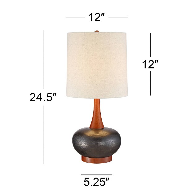 High Hammered Brown Ceramic Red Oak Wood Off White Shade For Bedroom Living Room Bedside Desk