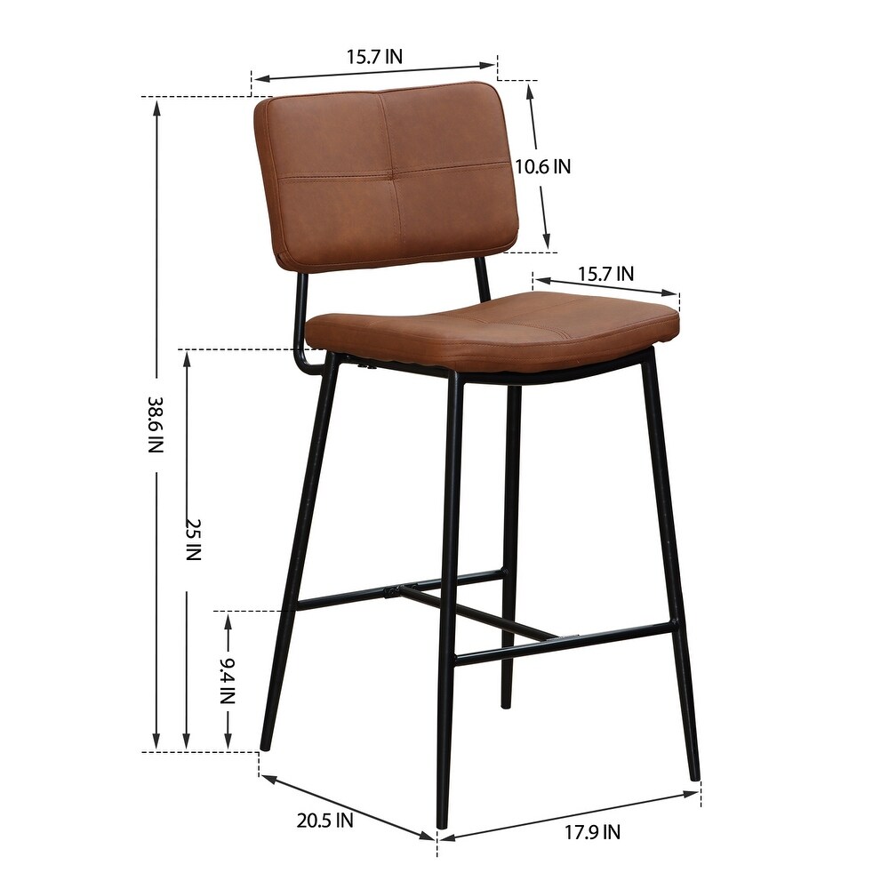 Unique Design Bar Stools Set of 2 Faux Leather Upholstered Counter Chair Industrial Armless Stools for Kitchen Island  Brown