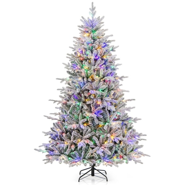 Gymax 4.5/6/7 FT PreLit Artificial Christmas Tree Snow Flocked Full