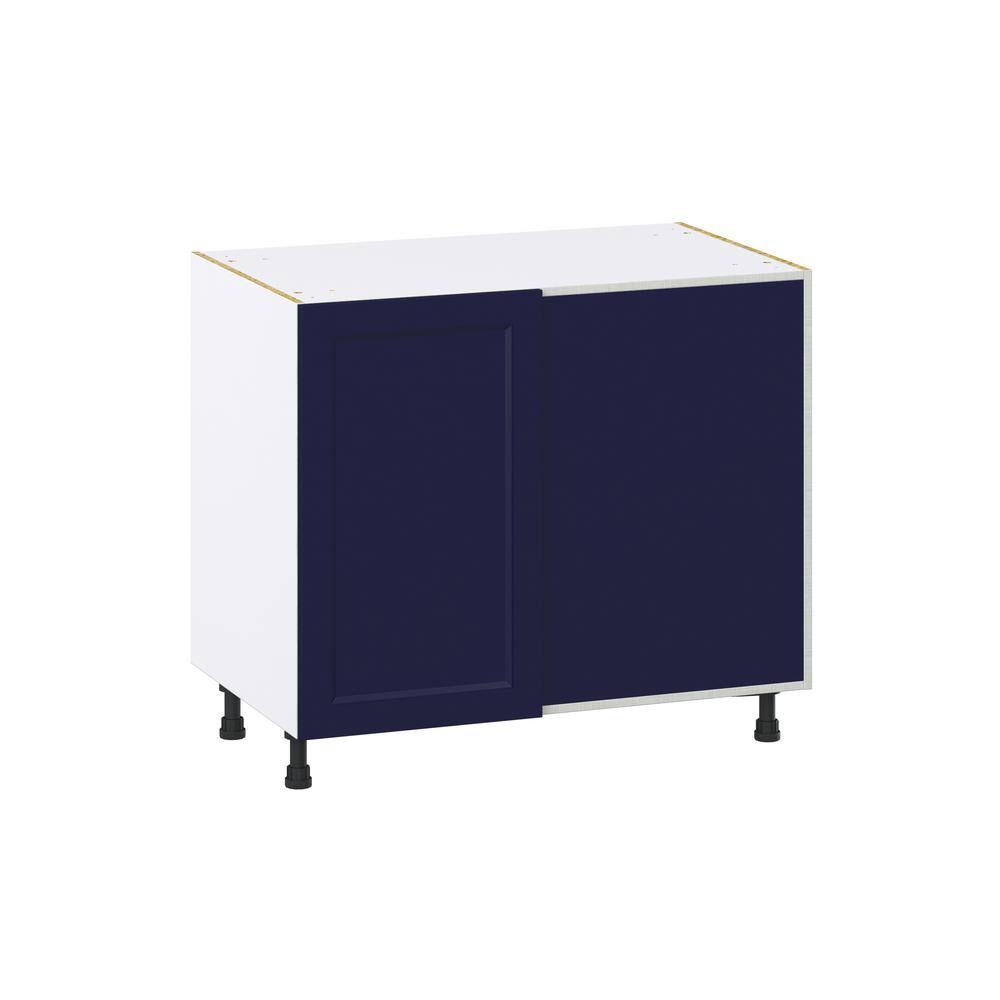 J COLLECTION 39 in. W x 34.5 in. H x 24 in. D Devon Painted Blue Shaker Assembled Blind Base Corner Kitchen Cabinet Right Open DSBBCR39-DV