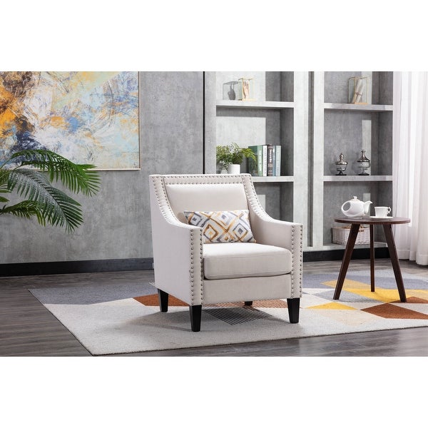 Upholstered Accent Chair with Nailhead Trim and Solid Wood Legs Comfy Single Sofa Office Guest Chair for Living Room Family Room