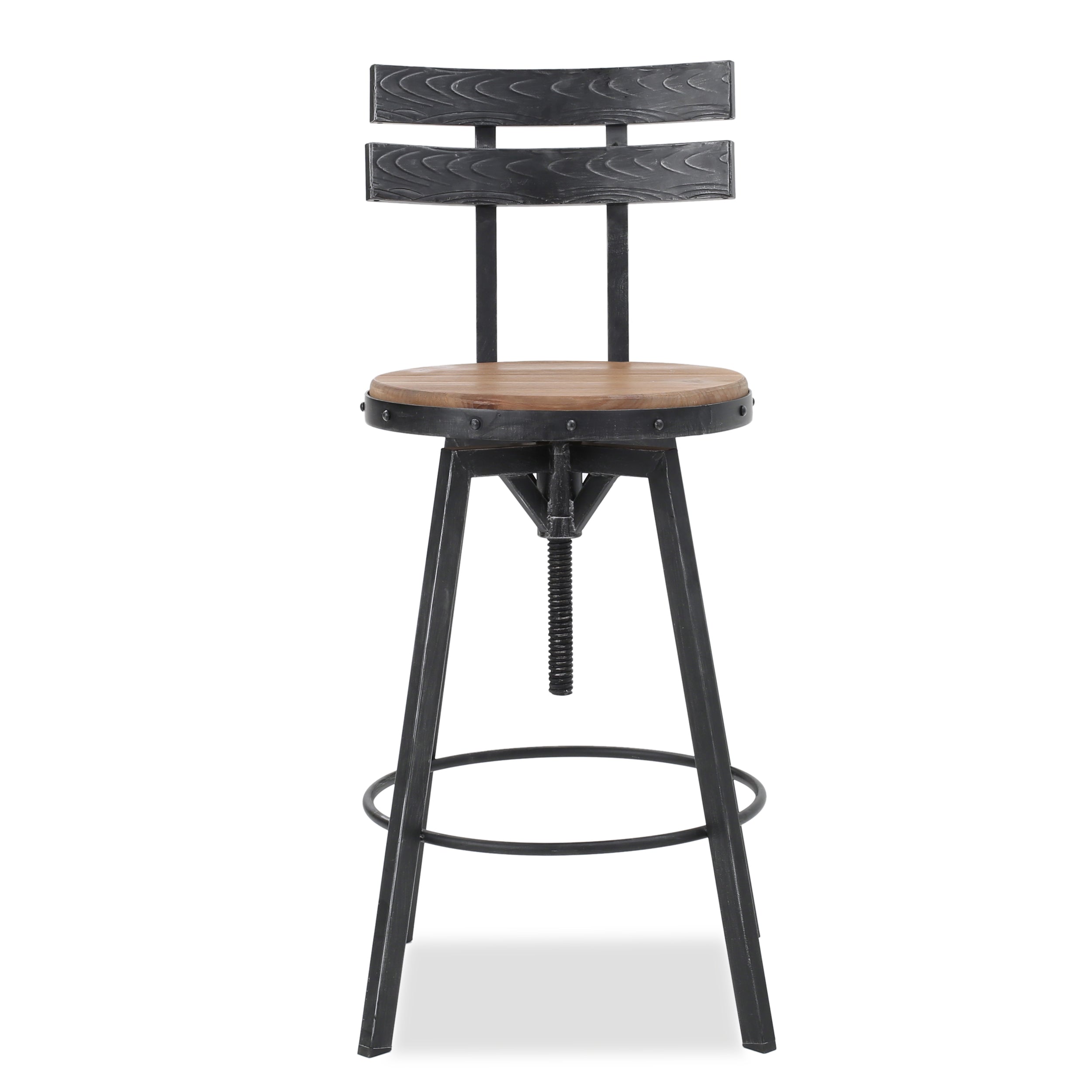 Poe Black Brush Silver Firwood Adjustable Barstool