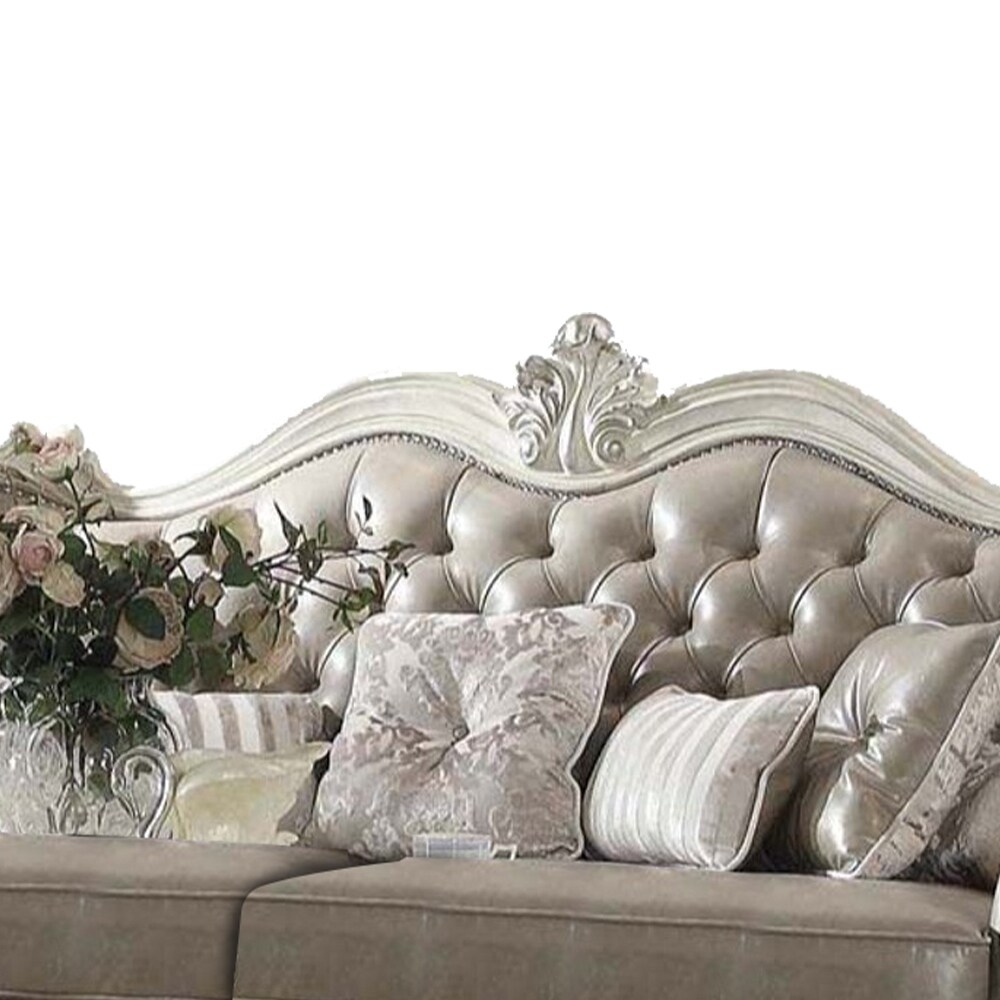 ACME Versailles Sofa (w/7 Pillows)  Vintage Gray PU   Bone White