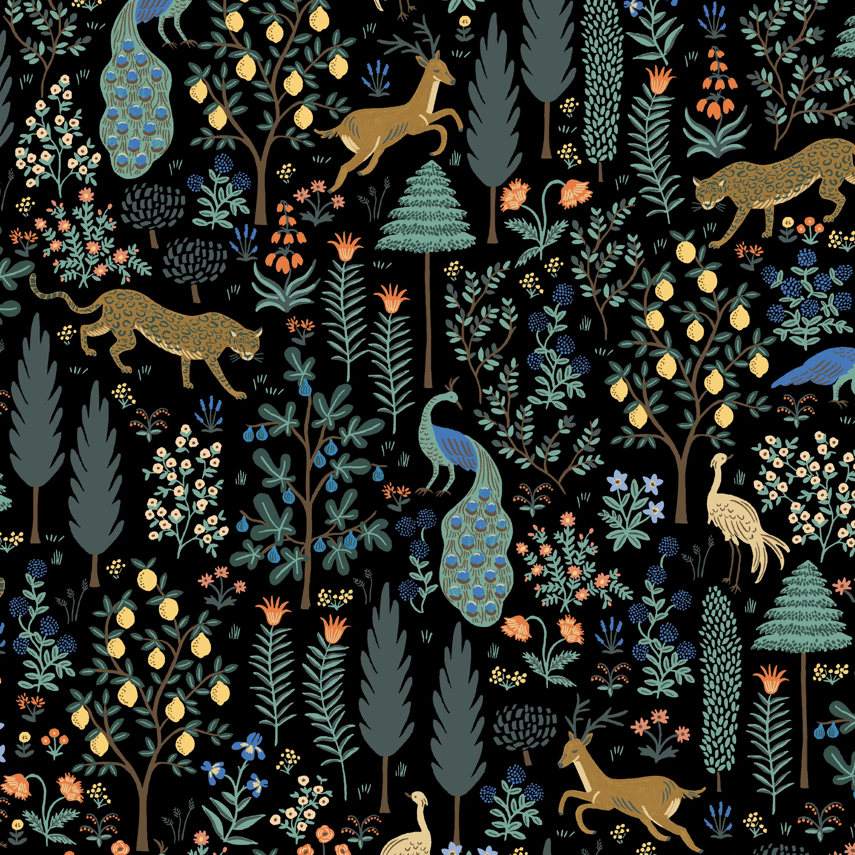 Rifle Paper Co. Flora Menagerie Black Pillowtop Bench