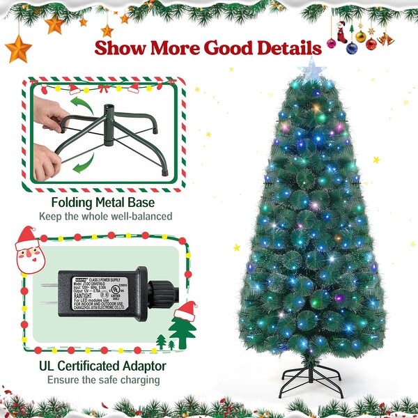 Costway 5FT/6FT/7FT PreLit Fiber Optic Christmas Tree Xmas Decor with