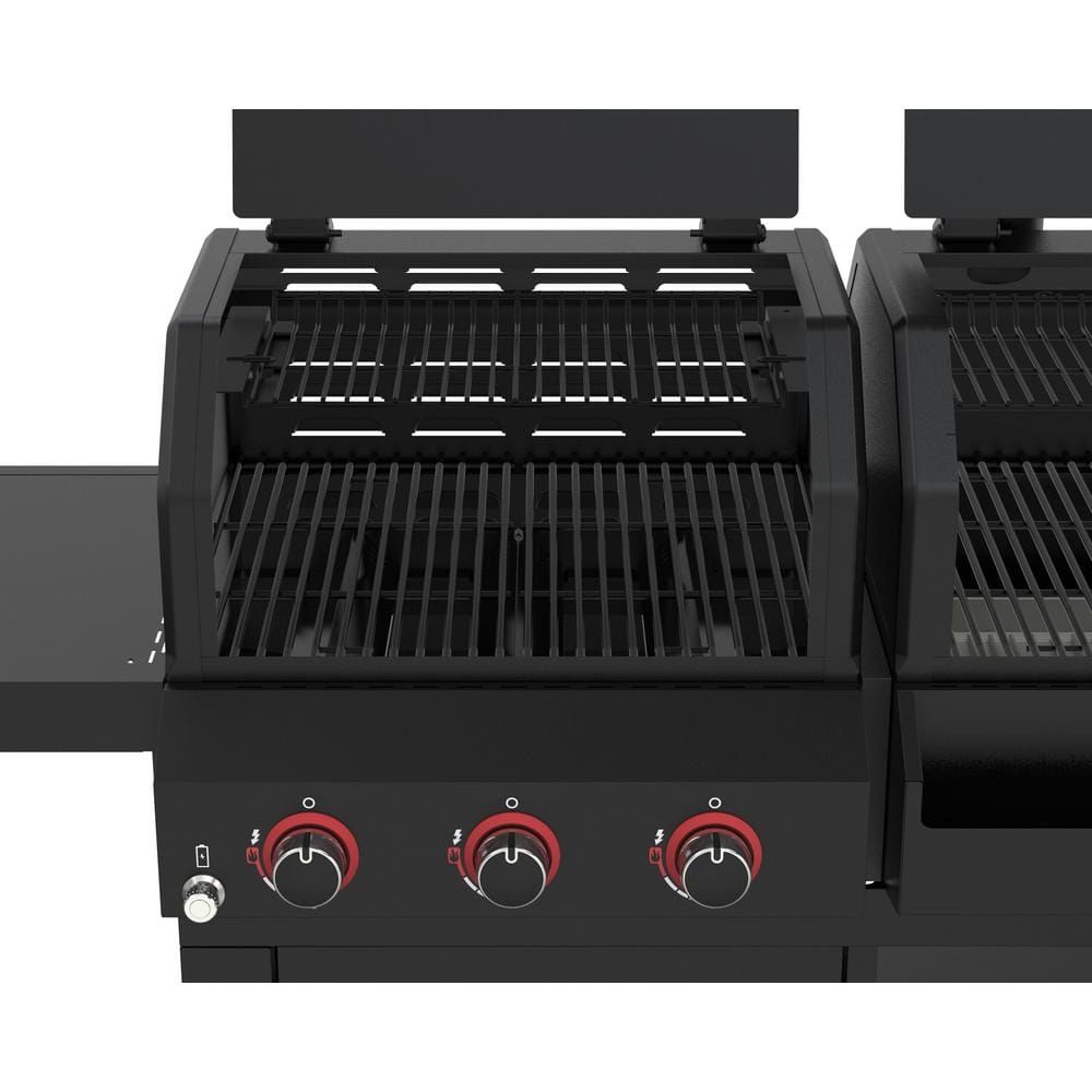 Nexgrill Oakford 1150 3-Burner Plus Offset Smoker Charcoal and Propane Combo Grill in Black 810-0072