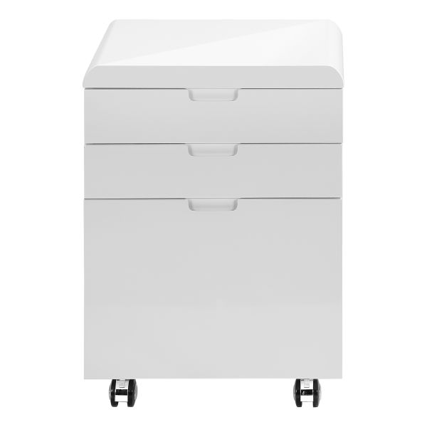 File Cabinet， Rolling Mobile， Storage Drawers， Printer Stand， Office， Work， Glossy White Laminate， Contemporary， Modern