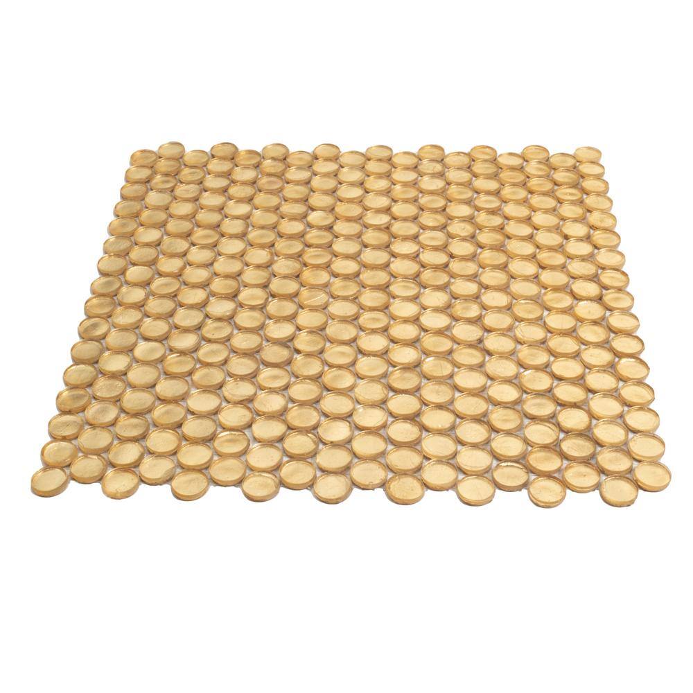 Apollo Tile Gold 12.2 in. x 12.2 in. Polished Penny Round Glass Mosaic Floor and Wall Tile (10-Pack) (10.34 sq. ft.Case) APLAPN8805A